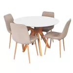 Комплект стол и стулья Evelin di Costacurta стол Raffles Round White Bella beech + 4 стула XR-154Wo Light beige8