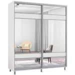 Dulap Mobildor-Lux Aron cu uși glisante cu oglindă zebra (220x60x230H cm) Alb Brilliant
