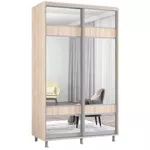 Dulap Mobildor-Lux Aron-P 1.0m-1.8m uși glisante din PAL cu oglindă zebra (160x60x210H cm) Sonoma