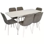 Комплект стол и стулья Evelin di Costacurta стол DT-531R Wh + 6 стульев YTC-078Wh UF885-14 (Grey)