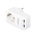 Universal USB charger, Out:CEE 7/4, 2 USB * 5V / 2.1A, In: Schuko CEE 7/4, White, EG-ACU2-01-W