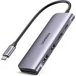 Adaptor de rețea USB Ugreen 70411 HUB 6in1 Type-C 3.0 to HDMI 4K 30Hz + 2*USB-A 3.0 + SD/TF + 1*Type-C PD, TS 90MB/S, PD Power Supply 100W CM195, Space Grey