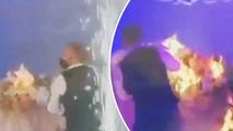 Momentul în care masa ia foc în timpul nunții la Chișinău: Mirii dansau