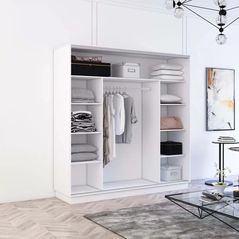 Dulap Mobildor-Lux Fox uși glisante din oglindă și PAL (210x60x230H cm) Alb