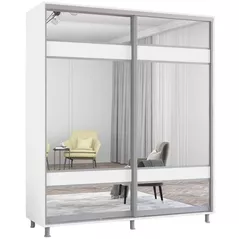 Шкаф Mobildor-Lux Арон с раздвижными дверями с зеркалом зебра (220x60x200H см) Brilliant White