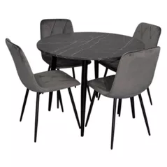 Комплект стол и стулья Evelin di Costacurta стол DT-402-6B + 4 стула YTC-080B, BLU-14 Dark grey