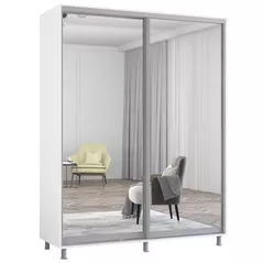 Dulap Mobildor-Lux Aron-S uși glisante din oglinzi (180x60x200H cm) Alb Brilliant