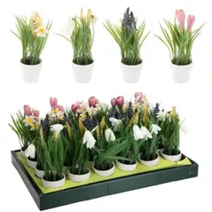 Искусственное растение Promstore 55248 Маленькие искусственные цветы в горшке, 21 x 11 см, 4 модели