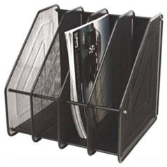 Suport pentru documente New World 4004 Black, set de suporturi verticale, 4 sectii, din metal, tip plasa negru