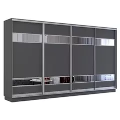 Dulap Mobildor-Lux Fox uși glisante din PAL cu elemente din oglindă (390x60x210H cm) Anthracite