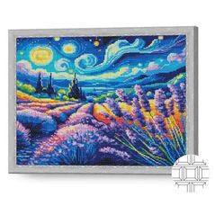Картина по номерам Art Gallery QB206606 Mozaic cu diamante patrate 40x50cm Noapte instelata si un camp de lavanda