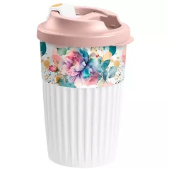 Cană termos Promstore 55655 Phibo Flori 450ml cu clapeta, roz