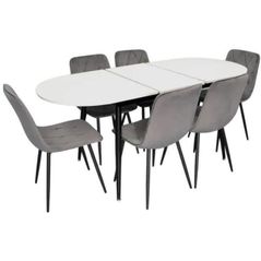 Комплект стол и стулья Evelin di Costacurta cтол DT-533R B + 6 стульев YTC-080B Bluvel-14 (Dark grey)