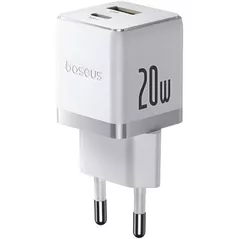 Зарядное устройство сетевое Baseus P10111608213-00 GaN 1*Type-C+1*USB-A 20W, Palm Series, Moon White