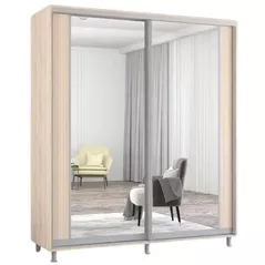 Dulap Mobildor-Lux Aron-P uși glisante din PAL cu oglindă vertical (190x60x230H cm) Sonoma