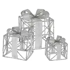 Figurină cu lumină Promstore 27392 Set figurine Gift-cube LED alb cald, 3xAA, 3buc, cronometru