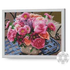 Tablou pe numere Art Gallery QB204235 Mozaic cu diamante patrate 40x50cm Cos cu flori roz