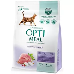Hrană pentru animale de companie Optimeal 24231073 Hrană uscată Super Premium pentru pisici adulte, eliminarea părului, rață, 6x200 g
