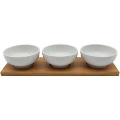 Посуда прочая EuroGold 7112901411 Boluri rotunde ceramice pe suport din bambus 3buc