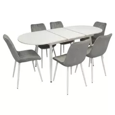 Комплект стол и стулья Evelin di Costacurta стол DT-533R Wh + 6 стульев YTC-055Wh BLU-13 (Light grey)