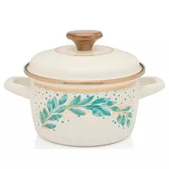 Cratiță Promstore 54154 emailata Green line 16cm, 1.9l, capac din metal