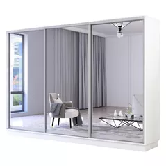 Dulap Mobildor-Lux Fox uși glisante din oglinzi (360x60x240H cm) Alb