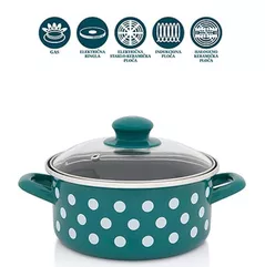 Cratiță Metalac 57049 Cratita emailata Green Dots 18cm, 2.2L, capac din sticla