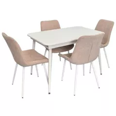 Комплект стол и стулья Evelin di Costacurta стол DT-531R Wh + 4 стула YTC-055Wh UF885-03 (Light beige)
