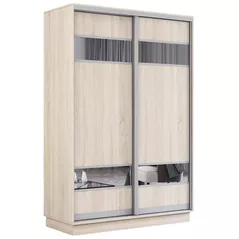 Dulap Mobildor-Lux Fox uși glisante din PAL cu elemente din oglindă (140x60x200H cm) Sonoma