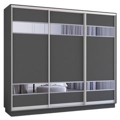 Шкаф Mobildor-Lux Fox uși glisante din PAL cu elemente din oglindă (330x60x240H cm) Anthracite