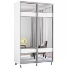 Шкаф Mobildor-Lux Aron-S - Раздвижные двери из ДСП шириной 1,0–1,8 м с зеркалом «Зебра» (130x60x230 см) Белый Brilliant