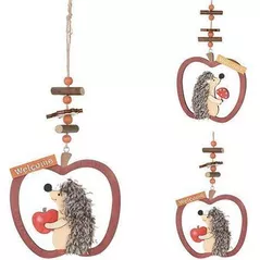 Декор Promstore 48311 Сувенир-подвеска дерево Ежик с яблоком 13x12cm