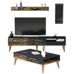 Стенка Trendy Valensiya Орех, Антрацит (комплект мебели для гостиной) (GTR001272)