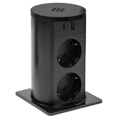 Розетка электрическая ASA Plastici 060.47F.00013 Versalift square version 2 sockets F + 1 USB 5V (A+C) Black methacryale