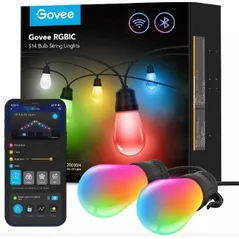 Ghirlandă Govee RGBIC Outdoor Solar String Lights, 15 Light Bulbs, Wi-Fi + BT