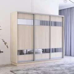 Шкаф Mobildor-Lux Fox uși glisante din PAL cu elemente din oglindă (250x60x220H cm) Sonoma