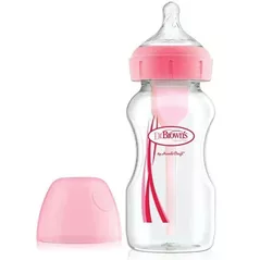 Cană cu pai Dr. Brown's 072239318218 Biberon cu gat larg Options+ Roz, tetina nivel 1 (0-3 luni), 270ml