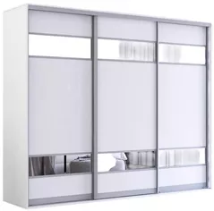 Шкаф Mobildor-Lux Fox uși glisante din PAL cu elemente din oglindă (260x60x200H cm) Alb