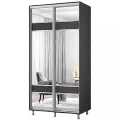 Dulap Mobildor-Lux Aron-S 1.0m-1.8m uși glisante din PAL cu oglindă zebra (150x60x200H cm) Anthracite