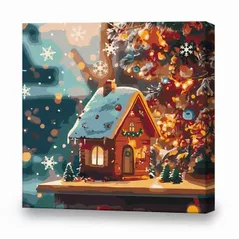 Tablou pe numere BrushMe SBS032 40x40cm Eco, Casuta sub fulgi de zapada