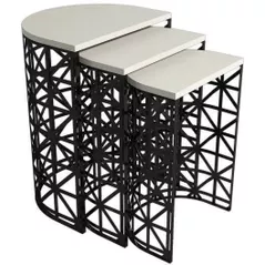 Măsuţă cafea Trendy Stil Metal Ferforje, Crem, masa de cuibarit (3 bucati)