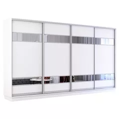 Dulap Mobildor-Lux Fox uși glisante din PAL cu elemente din oglindă (370x60x220H cm) Alb