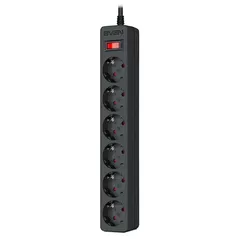 Filtru electric Sven SF-06E, 6 Sockets, Children protection, Non-Flammable, 3.0m, Black