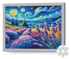 Tablou pe numere Art Gallery QB206606 Mozaic cu diamante patrate 40x50cm Noapte instelata si un camp de lavanda
