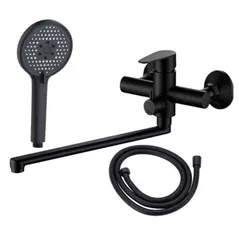 Смеситель для ванны Hydro S Aquafix - 120, negru, pipa lunga, cu para si furtun
