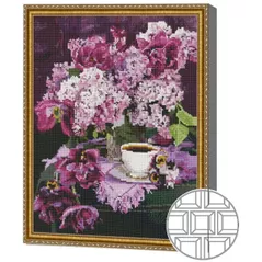 Картина по номерам Art Gallery QB204837 Mozaic cu diamante patrate 40x50cm Liliac si cafea