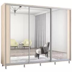 Шкаф Mobildor-Lux Aron uși glisante din PAL cu oglindă vertical (270x60x240H cm) Sonoma