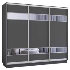 Dulap Mobildor-Lux Fox uși glisante din PAL cu elemente din oglindă (350x60x220H cm) Anthracite