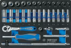 Набор ручных инструментов King Tony 9-2534MRV набор 1/4" головок 6 гран. 4-14мм принадл. 34 пр. (FOAM)