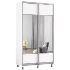 Dulap Mobildor-Lux Aron-P uși glisante din PAL cu oglindă orizontal (120x60x200H cm) Alb Brilliant